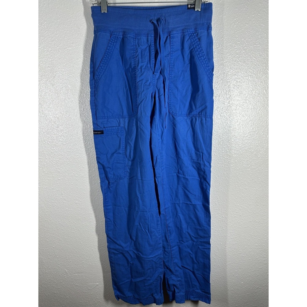 Koi‎ Pants Womens XS Tall Blue Cargo Scrub Drawstring Elastic Waist Pockets